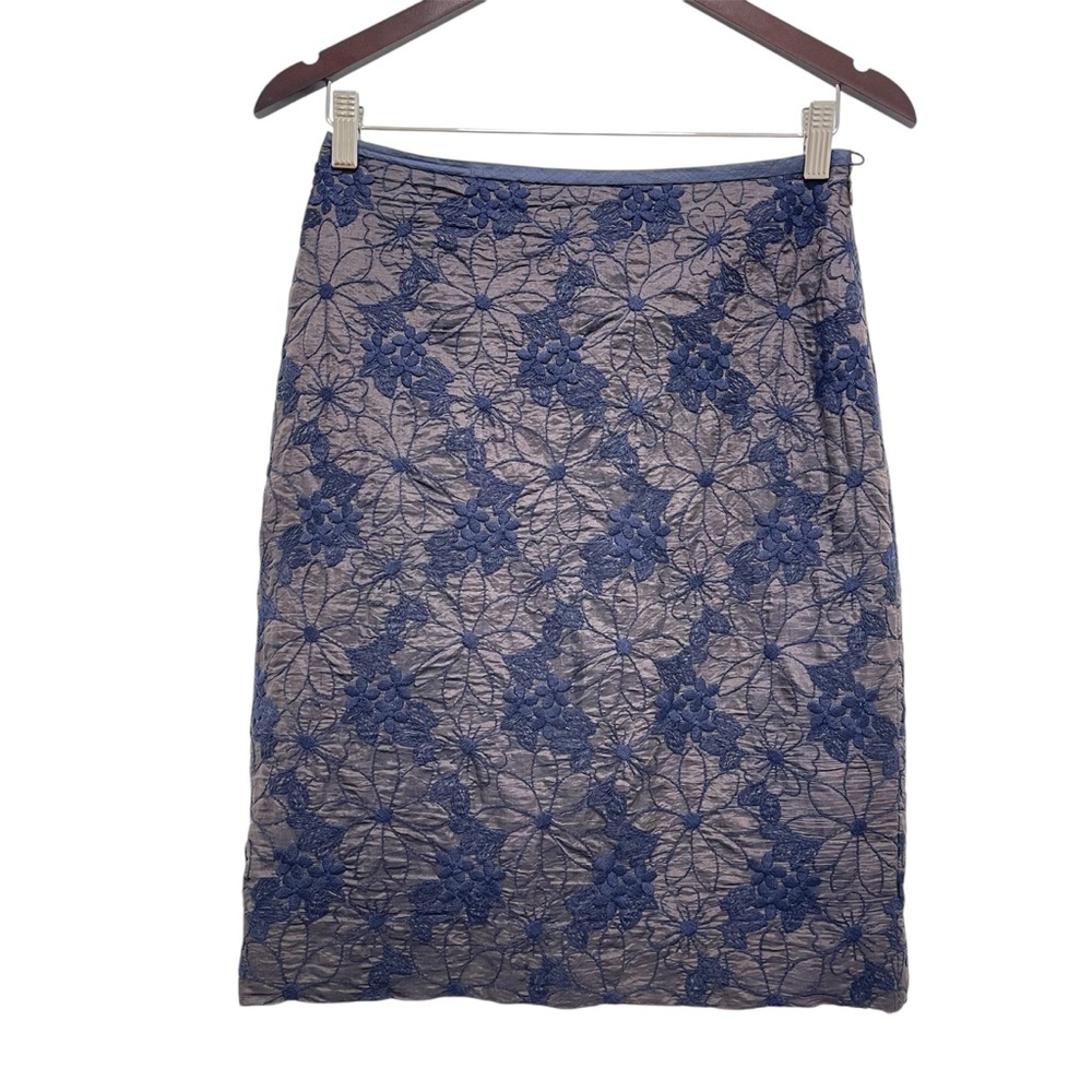 Marianne Kooimans Wool Silk Blend Floral Navy Pencil Skirt Size 1 US Small